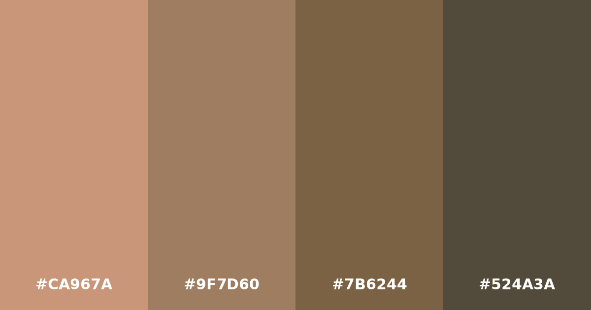 Color palette #CA967A #9F7D60 #7B6244 #524A3A