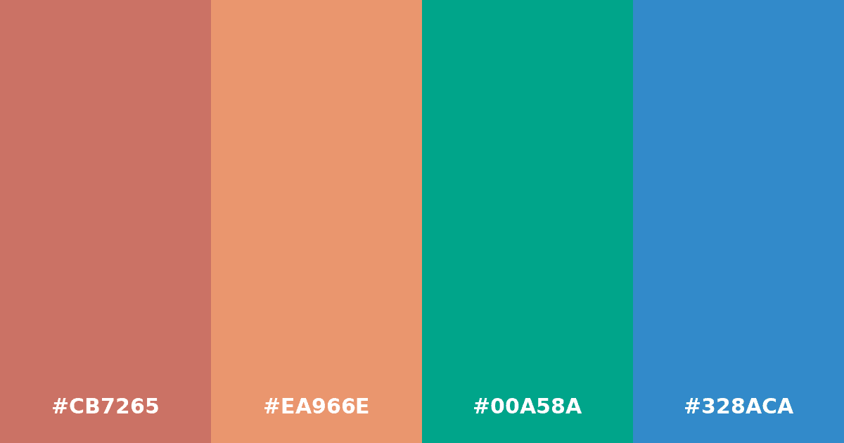 Color palette #CB7265 #EA966E #00A58A #328ACA