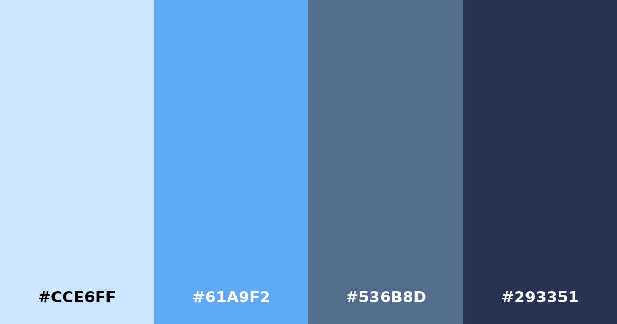 Color palette #CCE6FF #61A9F2 #536B8D #293351
