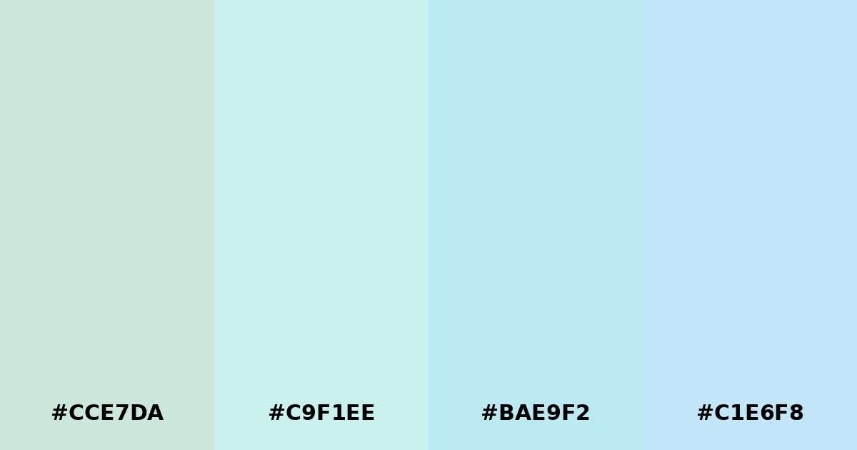 Color palette #CCE7DA #C9F1EE #BAE9F2 #C1E6F8