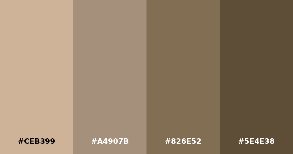 Color palette #CEB399 #A4907B #826E52 #5E4E38