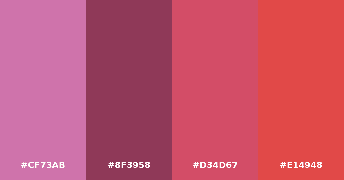 Color palette #CF73AB #8F3958 #D34D67 #E14948
