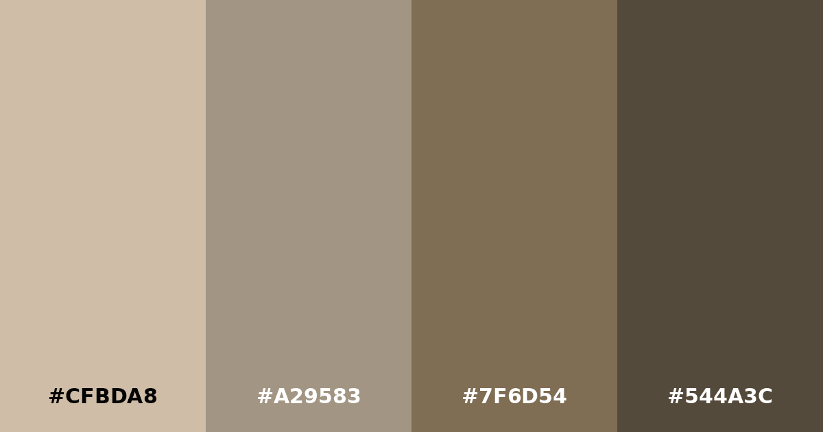 Color palette #CFBDA8 #A29583 #7F6D54 #544A3C