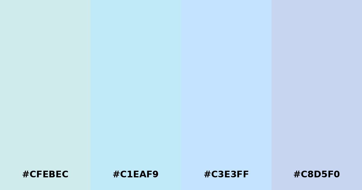 Color palette #CFEBEC #C1EAF9 #C3E3FF #C8D5F0
