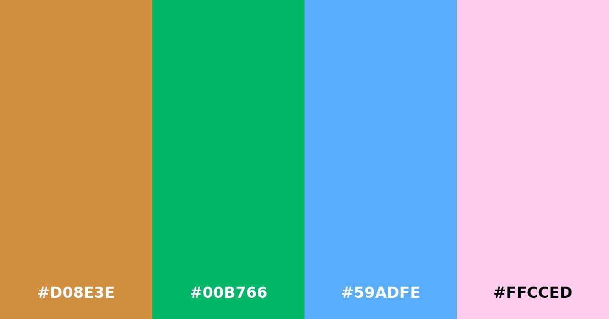 Color palette #D08E3E #00B766 #59ADFE #FFCCED