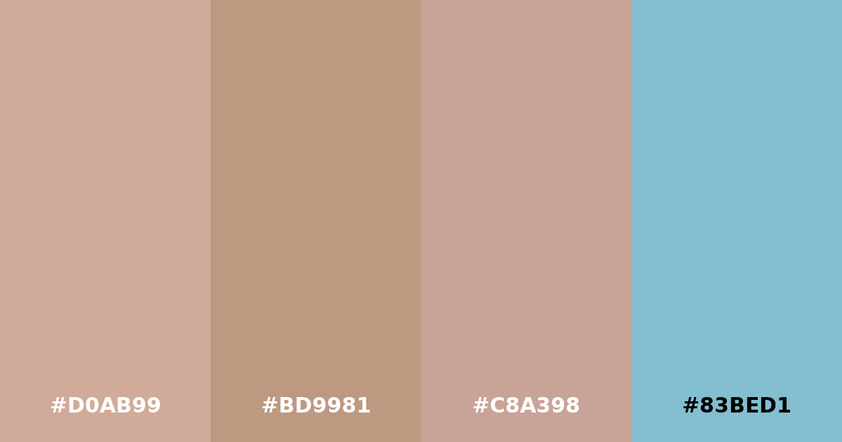 Color palette #D0AB99 #BD9981 #C8A398 #83BED1