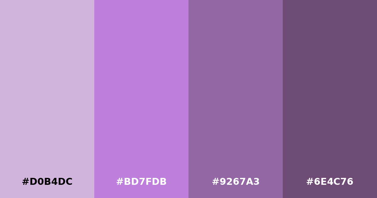 Color palette #D0B4DC #BD7FDB #9267A3 #6E4C76