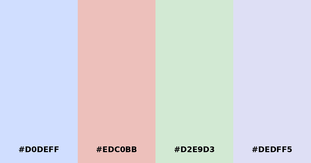 Color palette #D0DEFF #EDC0BB #D2E9D3 #DEDFF5