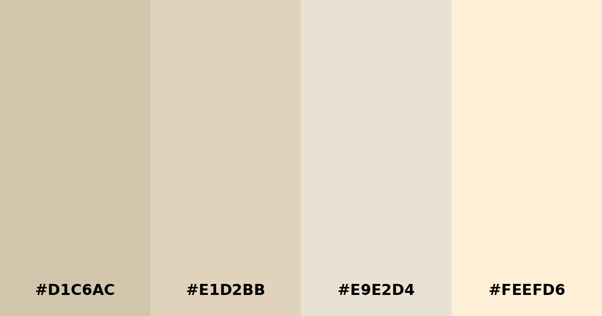 Color palette #D1C6AC #E1D2BB #E9E2D4 #FEEFD6