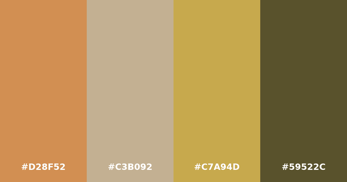 Color palette #D28F52 #C3B092 #C7A94D #59522C