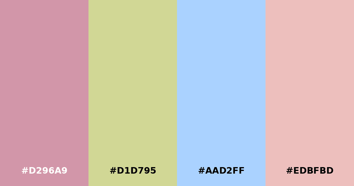 Color palette #D296A9 #D1D795 #AAD2FF #EDBFBD