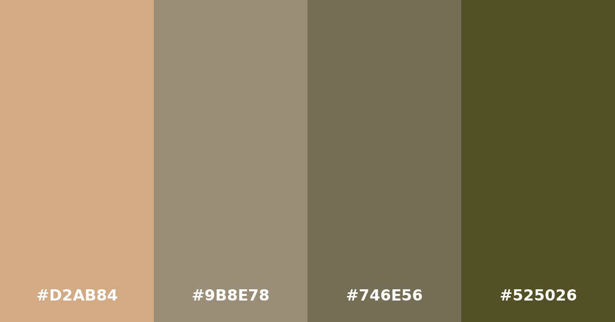 Color palette #D2AB84 #9B8E78 #746E56 #525026