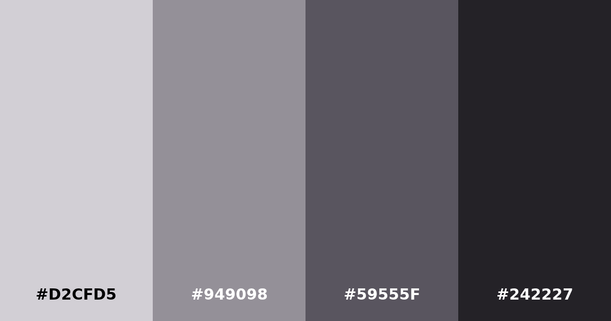 Color palette #D2CFD5 #949098 #59555F #242227