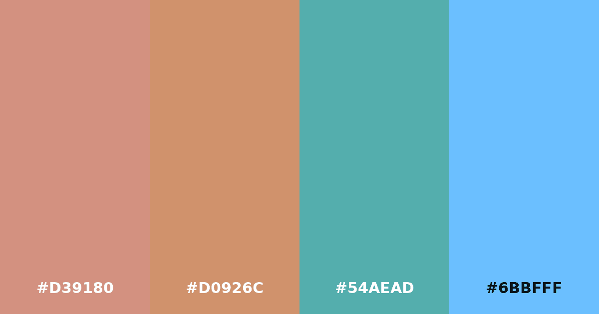Color palette #D39180 #D0926C #54AEAD #6BBFFF