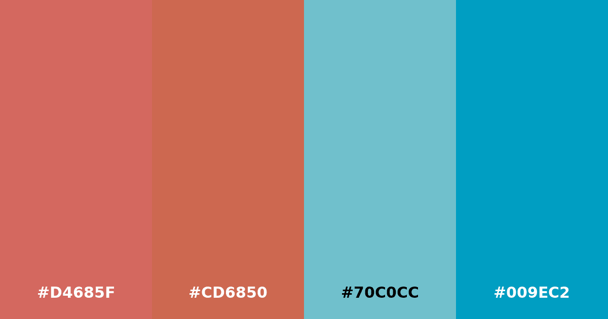 Color palette #D4685F #CD6850 #70C0CC #009EC2