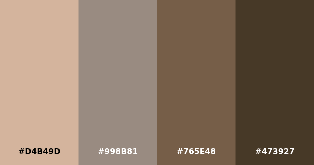Color palette #D4B49D #998B81 #765E48 #473927