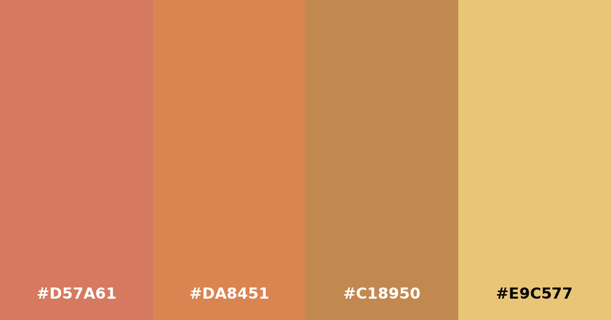 Color palette #D57A61 #DA8451 #C18950 #E9C577