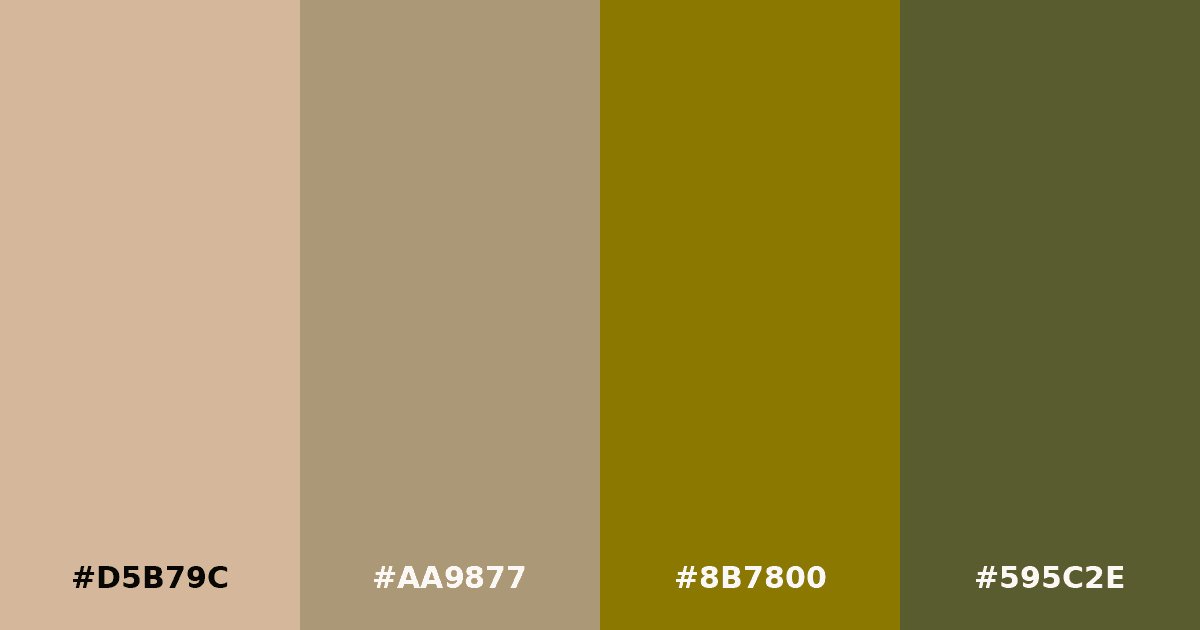 Color palette #D5B79C #AA9877 #8B7800 #595C2E