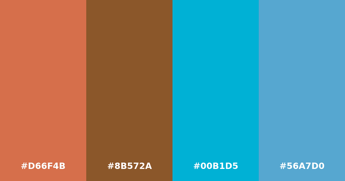Color palette #D66F4B #8B572A #00B1D5 #56A7D0