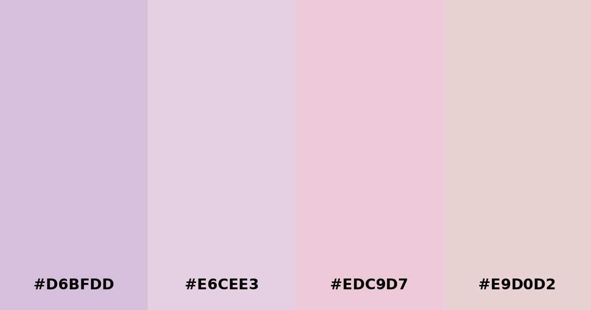 Color palette #D6BFDD #E6CEE3 #EDC9D7 #E9D0D2