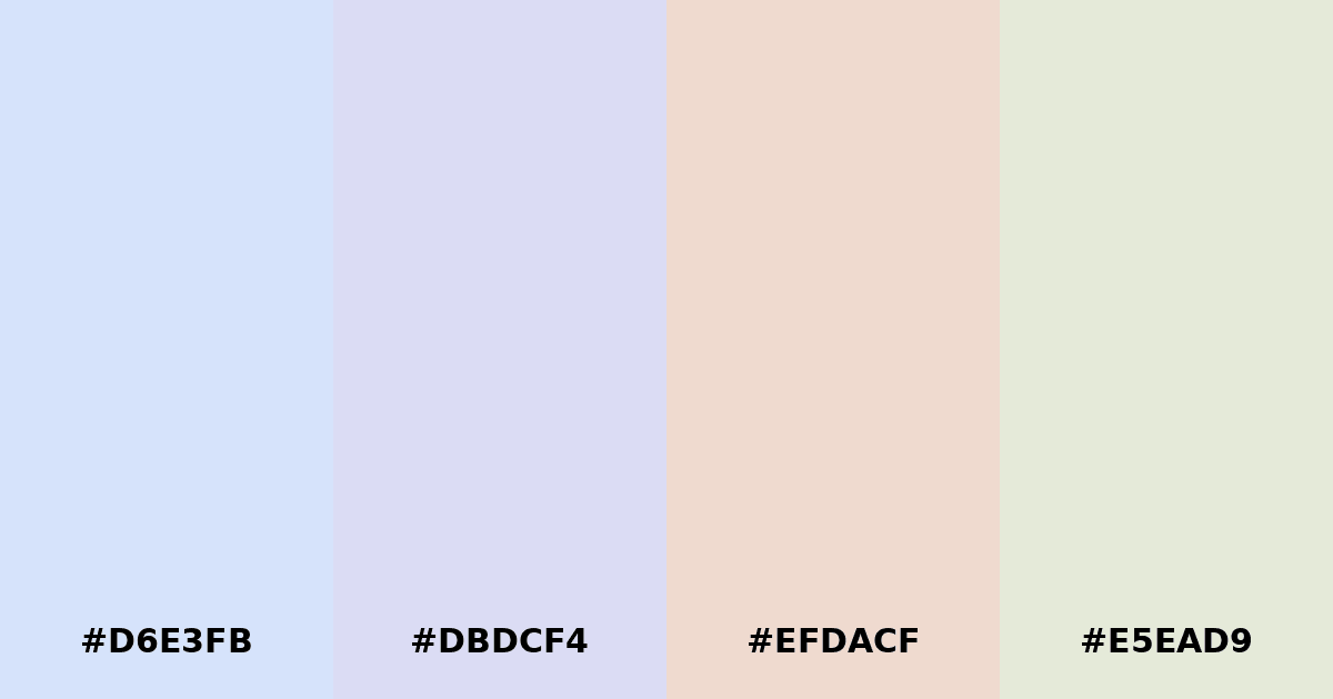 Color palette #D6E3FB #DBDCF4 #EFDACF #E5EAD9