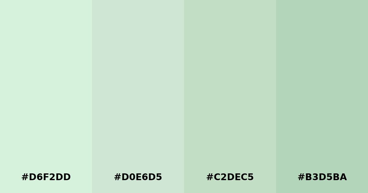 Color palette #D6F2DD #D0E6D5 #C2DEC5 #B3D5BA