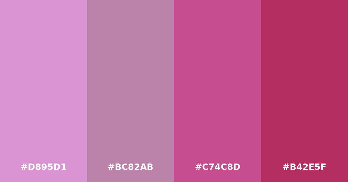 Color palette #D895D1 #BC82AB #C74C8D #B42E5F