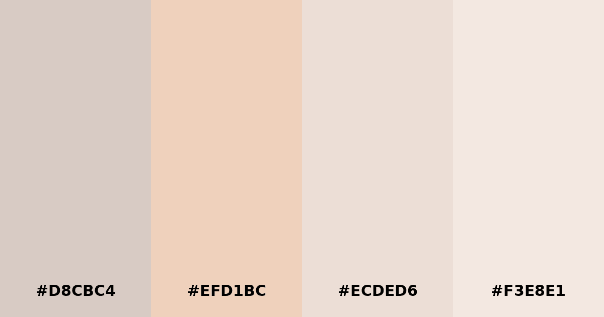 Color palette #D8CBC4 #EFD1BC #ECDED6 #F3E8E1