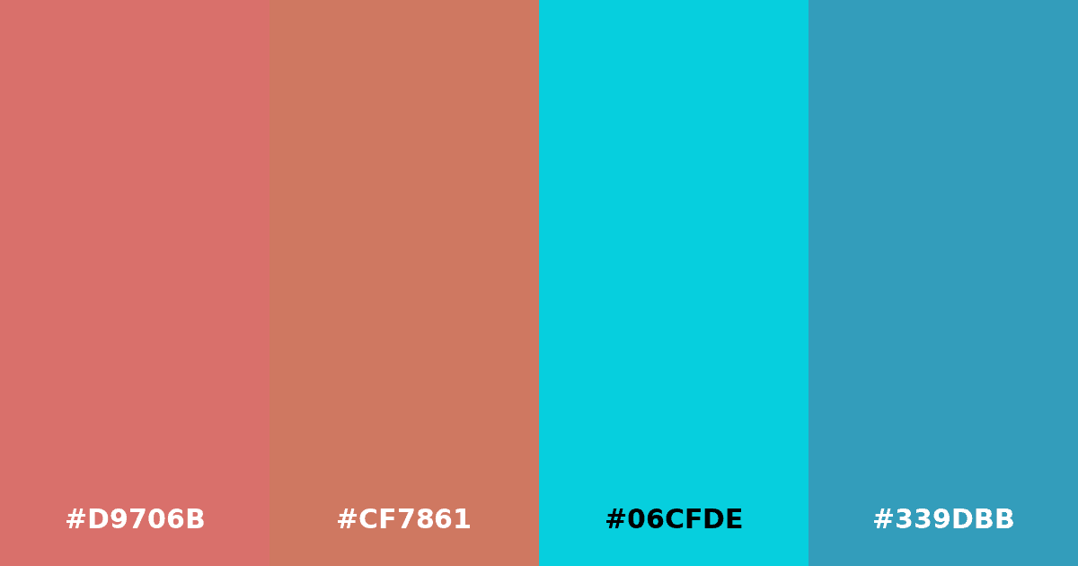 Color palette #D9706B #CF7861 #06CFDE #339DBB
