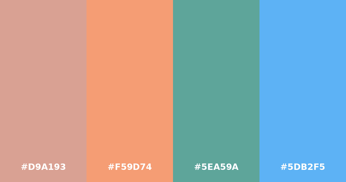 Color palette #D9A193 #F59D74 #5EA59A #5DB2F5