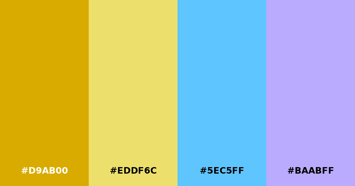 Color palette #D9AB00 #EDDF6C #5EC5FF #BAABFF