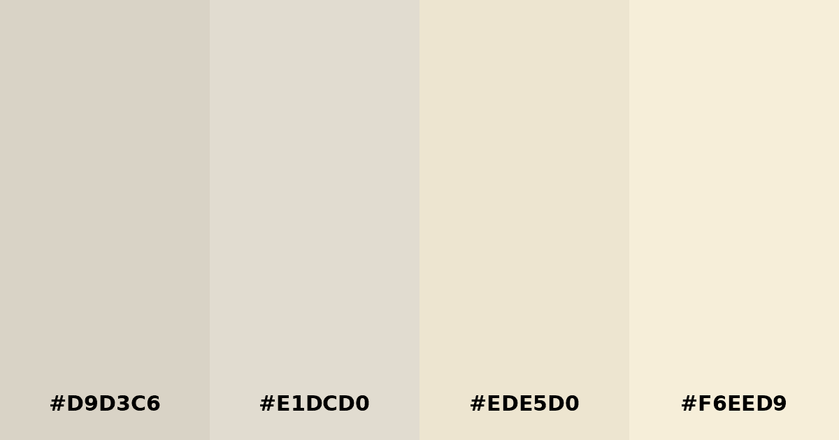 Color palette #D9D3C6 #E1DCD0 #EDE5D0 #F6EED9