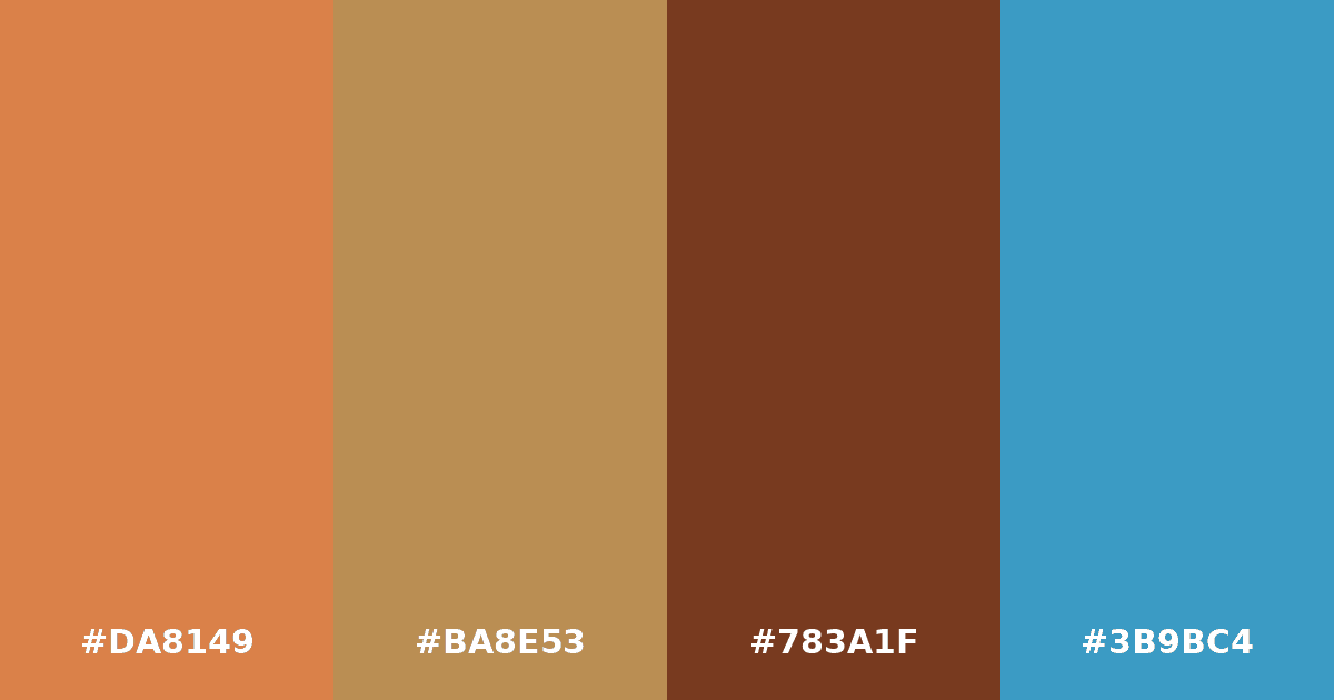 Color palette #DA8149 #BA8E53 #783A1F #3B9BC4