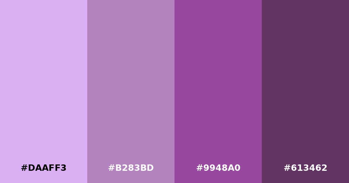 Color palette #DAAFF3 #B283BD #9948A0 #613462