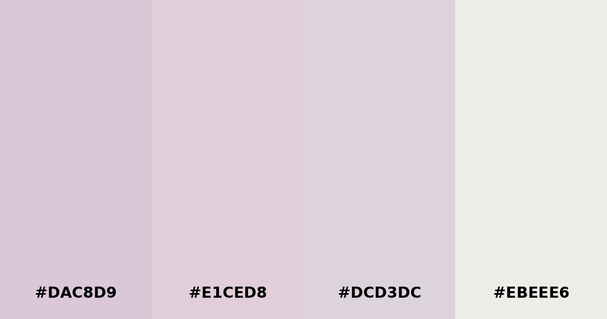 Color palette #DAC8D9 #E1CED8 #DCD3DC #EBEEE6