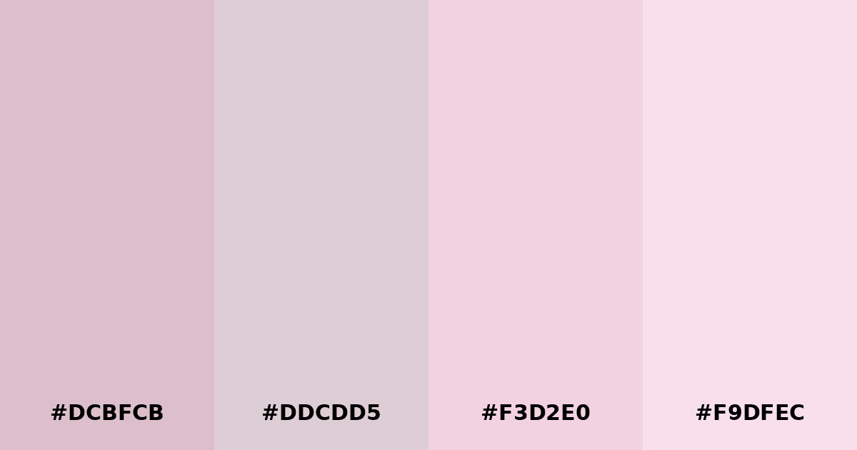 Color palette #DCBFCB #DDCDD5 #F3D2E0 #F9DFEC