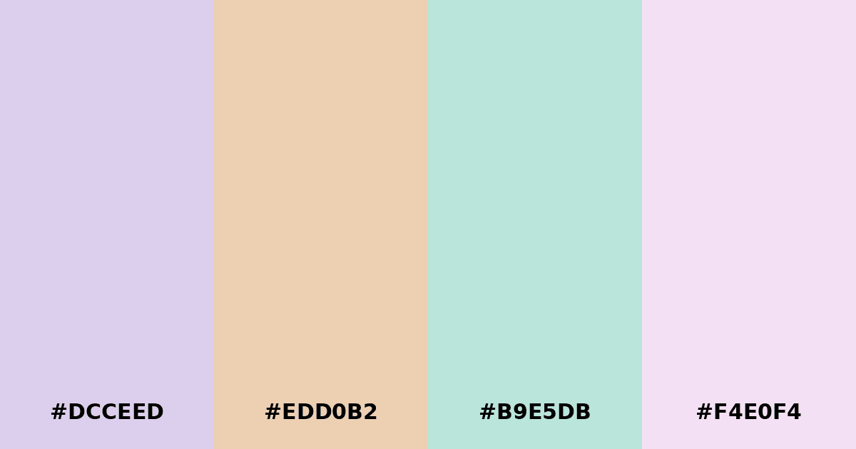 Color palette #DCCEED #EDD0B2 #B9E5DB #F4E0F4