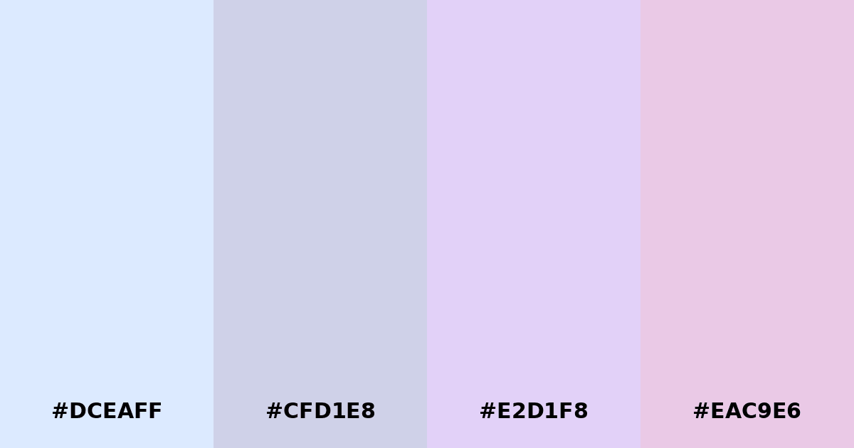 Color palette #DCEAFF #CFD1E8 #E2D1F8 #EAC9E6