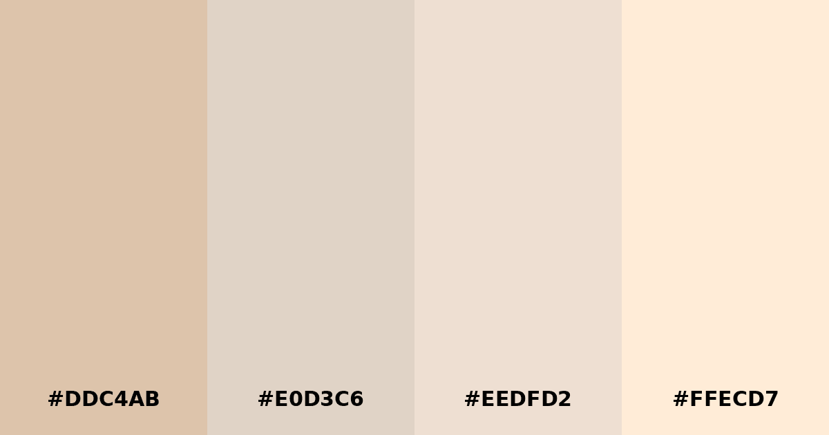 Color palette #DDC4AB #E0D3C6 #EEDFD2 #FFECD7