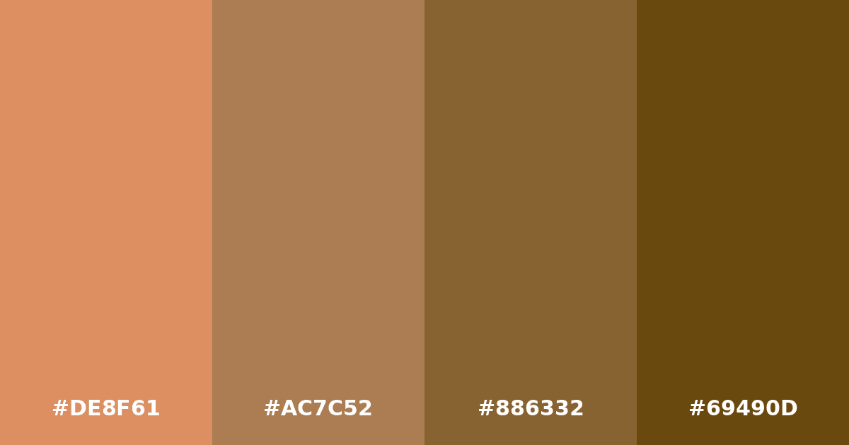 Color palette #DE8F61 #AC7C52 #886332 #69490D