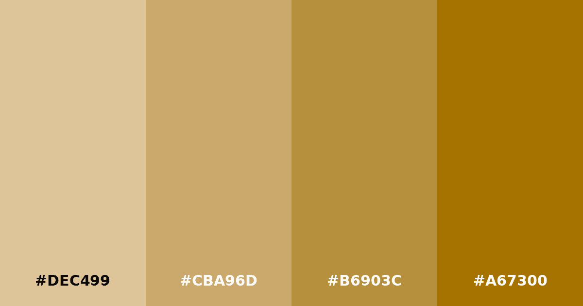 Color palette #DEC499 #CBA96D #B6903C #A67300