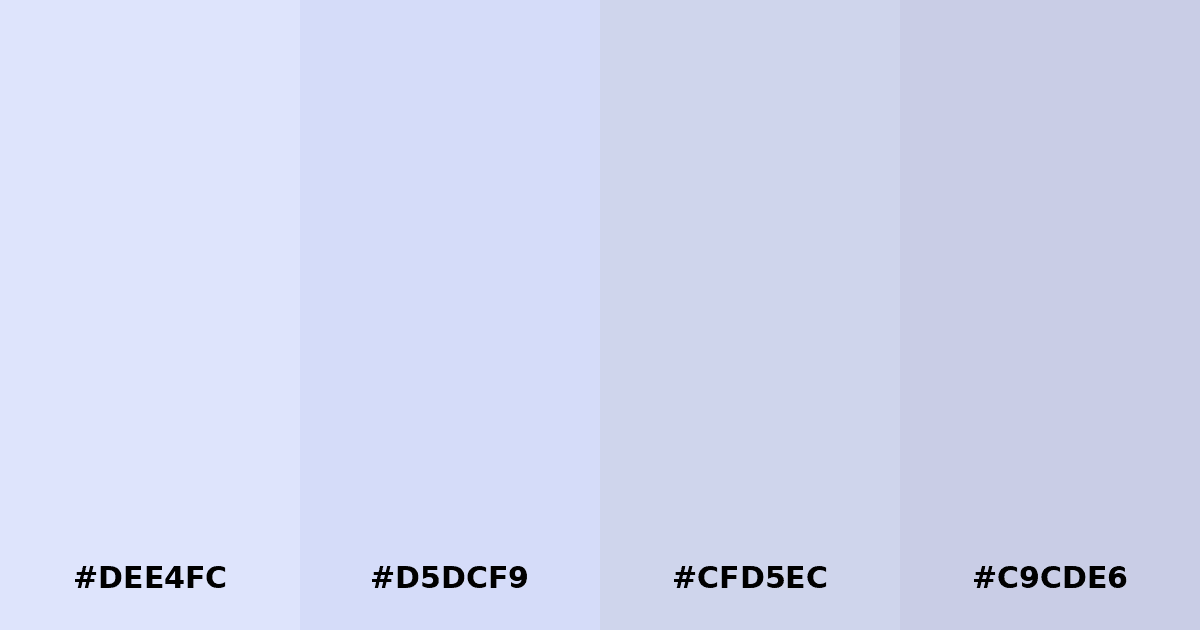 Color palette #DEE4FC #D5DCF9 #CFD5EC #C9CDE6