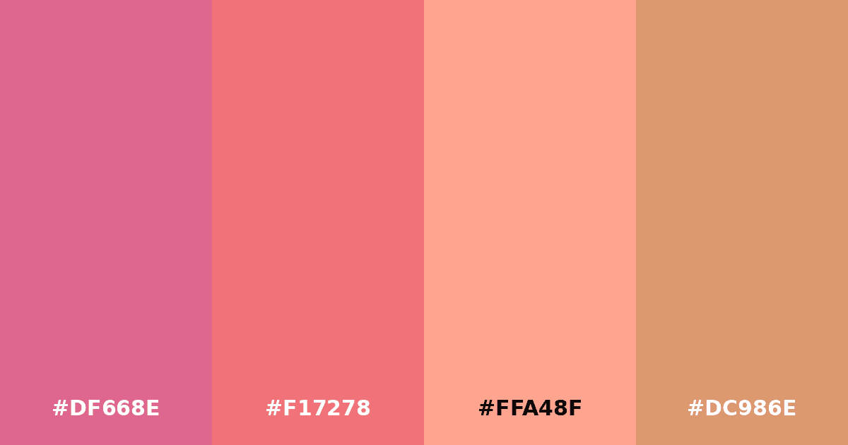Color palette #DF668E #F17278 #FFA48F #DC986E