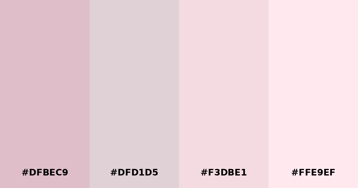 Color palette #DFBEC9 #DFD1D5 #F3DBE1 #FFE9EF