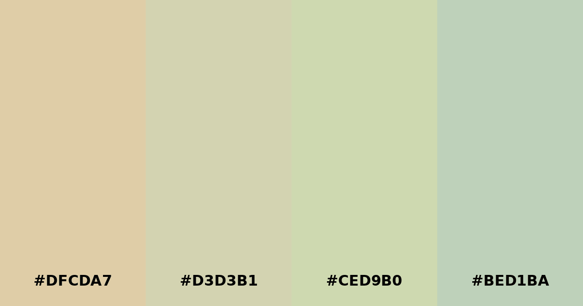 Color palette #DFCDA7 #D3D3B1 #CED9B0 #BED1BA