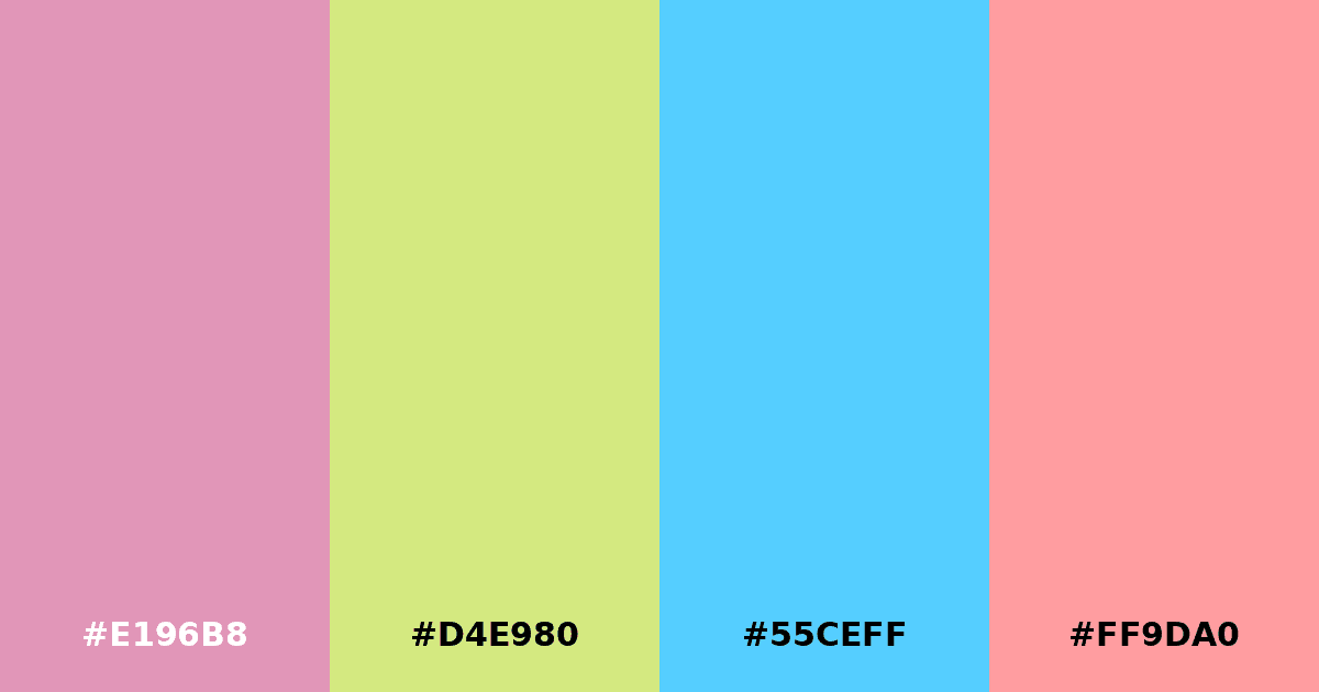 Color palette #E196B8 #D4E980 #55CEFF #FF9DA0