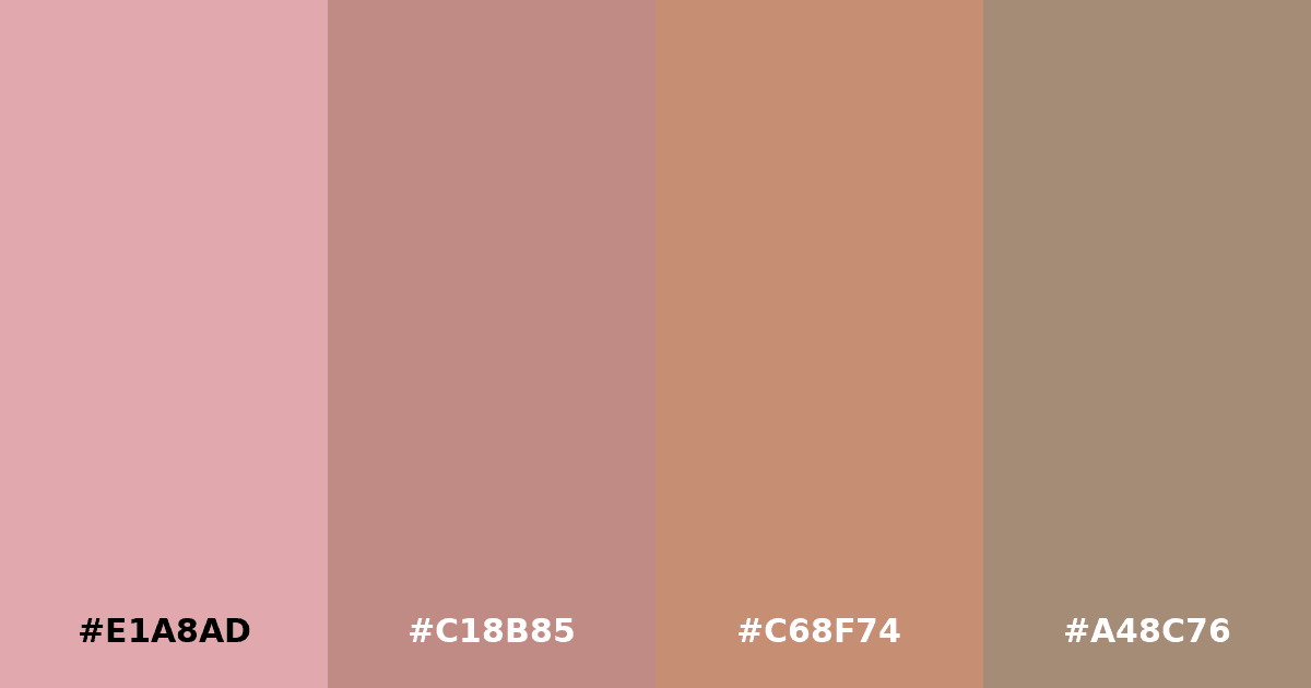 Color palette #E1A8AD #C18B85 #C68F74 #A48C76