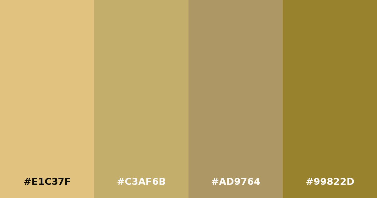 Color palette #E1C37F #C3AF6B #AD9764 #99822D