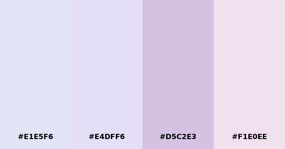 Color palette #E1E5F6 #E4DFF6 #D5C2E3 #F1E0EE