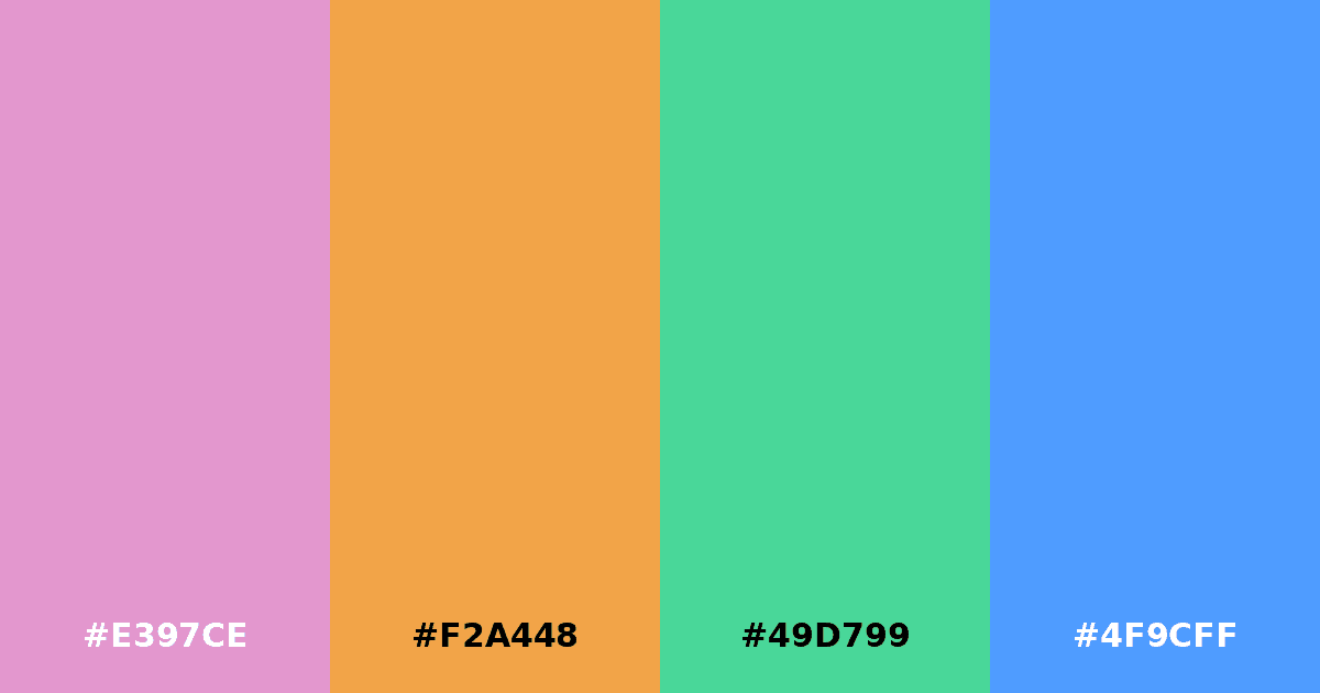 Color palette #E397CE #F2A448 #49D799 #4F9CFF